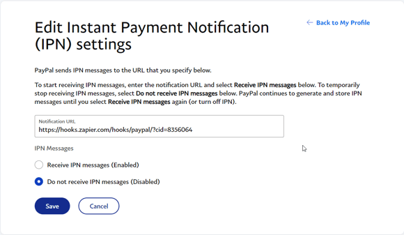 Edit Instant Payment Notification (IPN) settings - PayPal