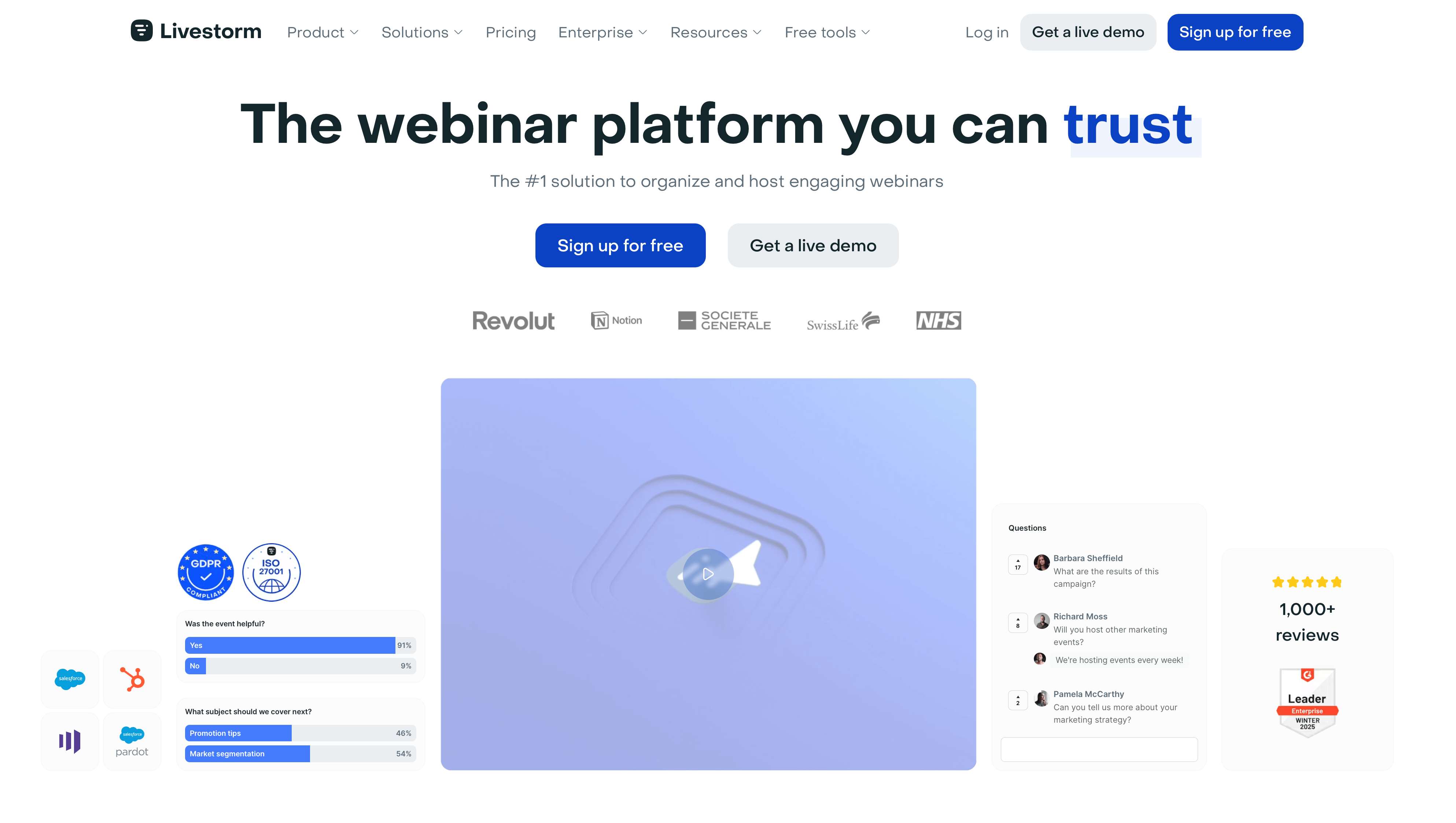Livestorm homepage: The webinar platform you can trust
