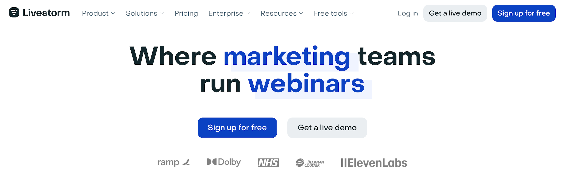 Livestorm homepage: Where marketing teams run webinars