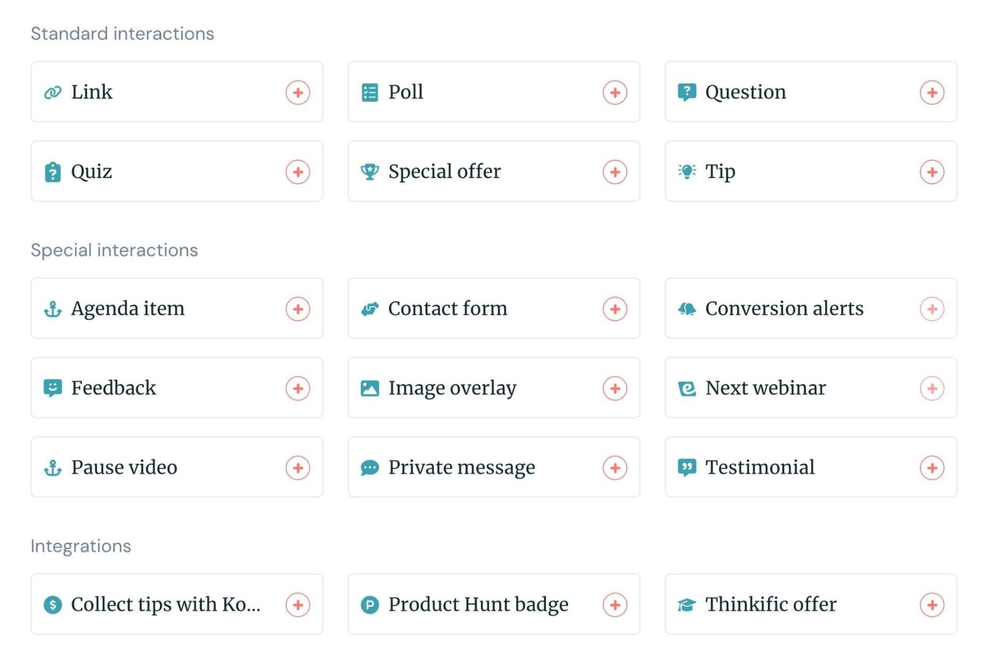 eWebinar's Standard Interactions, Special Interactions & Integrations