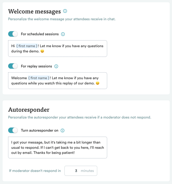 Messages de bienvenue et réponses automatiques pour les eWebinaires