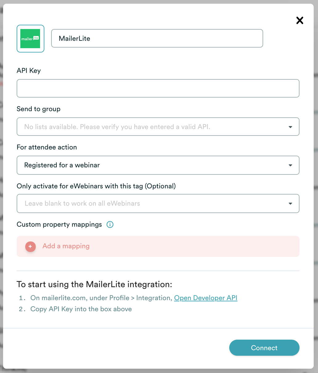 Modalité d'intégration d'eWebinar avec MailerLite