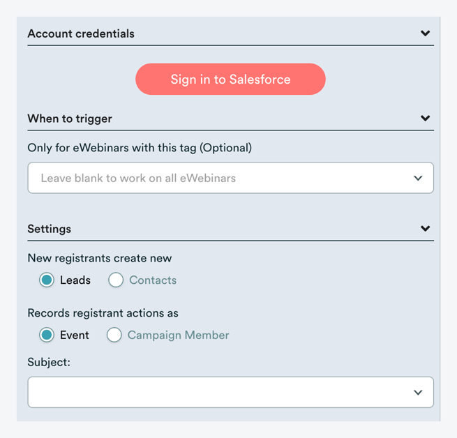 configuration de l'intégration de salesforce