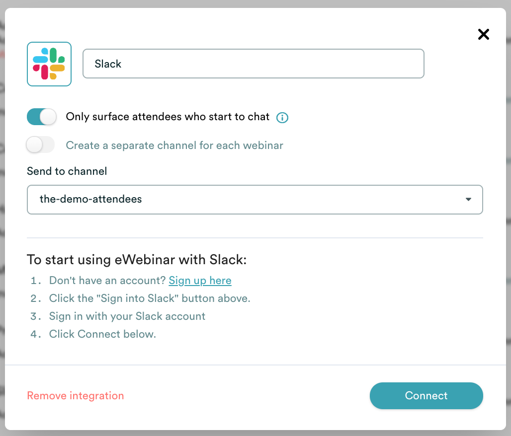 Modalité d'intégration d'eWebinar avec Slack