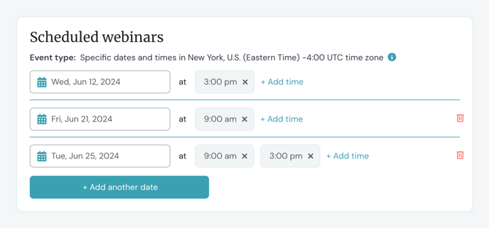 specific dates and times