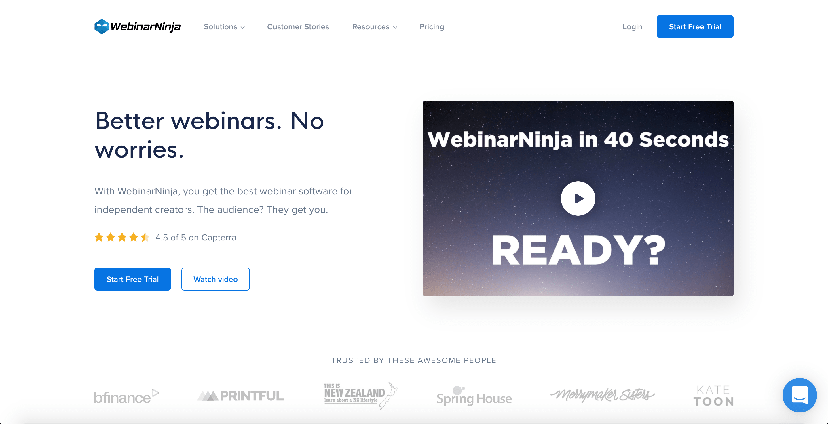 Page d'accueil de WebinarNinja