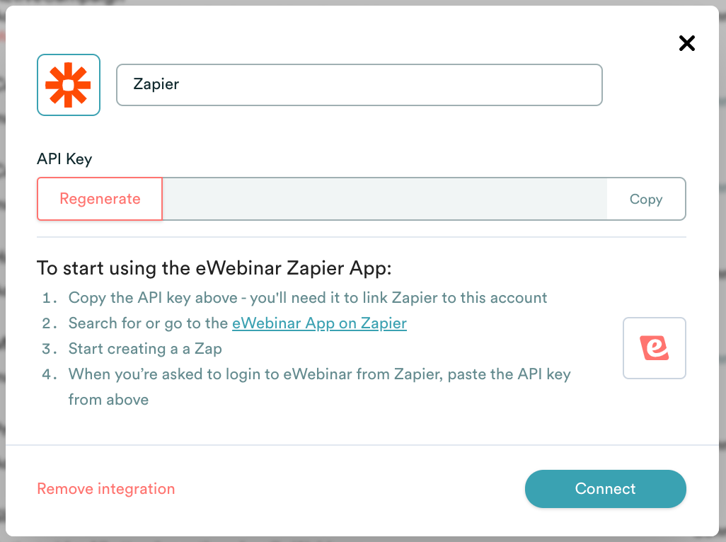 Modalité d'intégration d'eWebinar avec Zapier