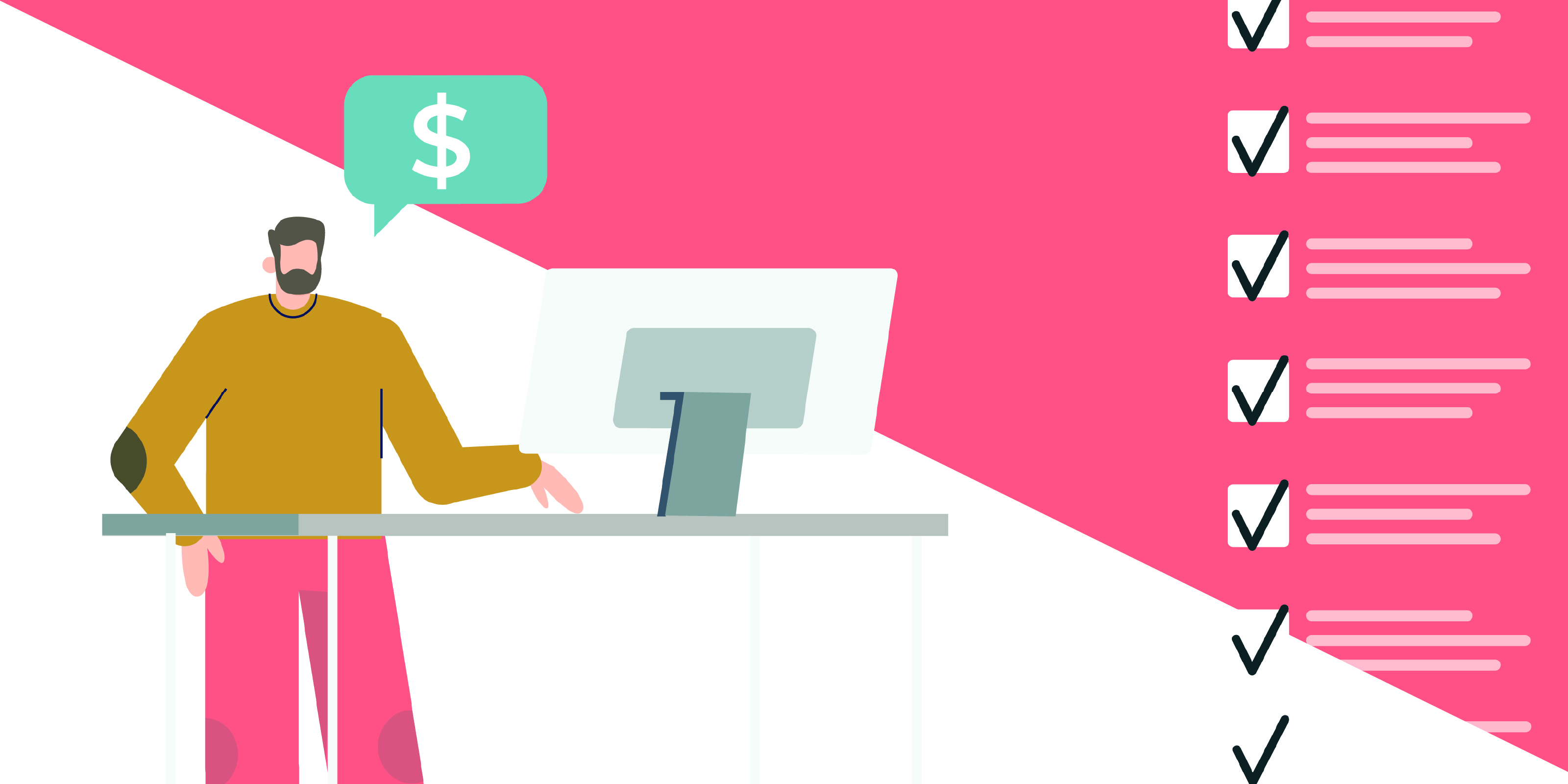 Homme regardant un ordinateur avec une liste de contrôle