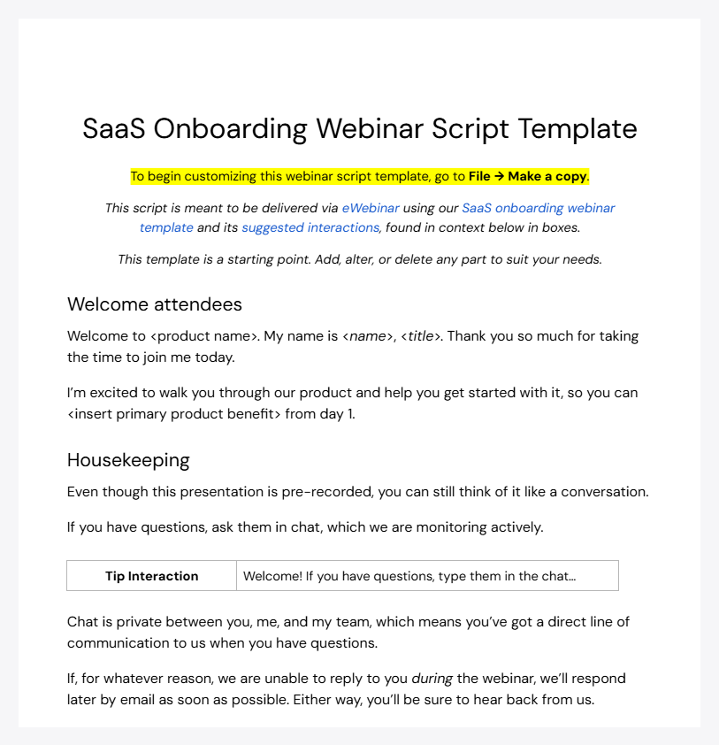 saas onboarding script template