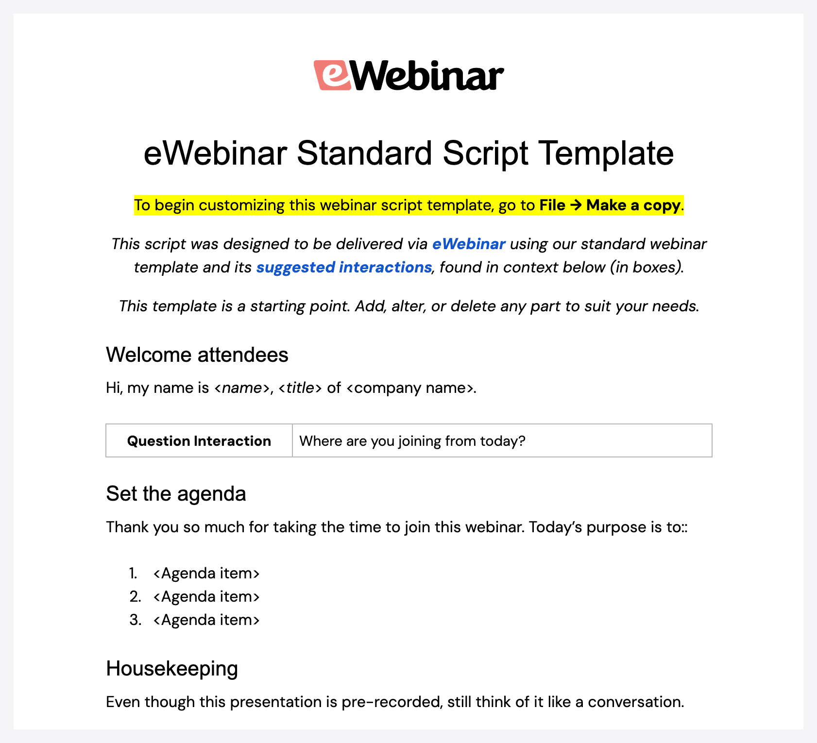 standard script template